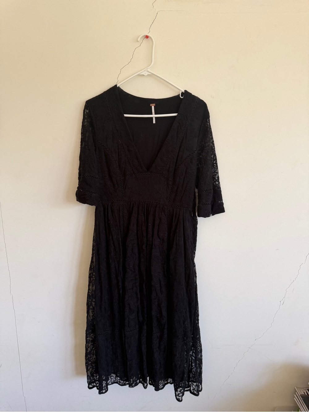 Free People Black Lace V-Neck Midi Dress